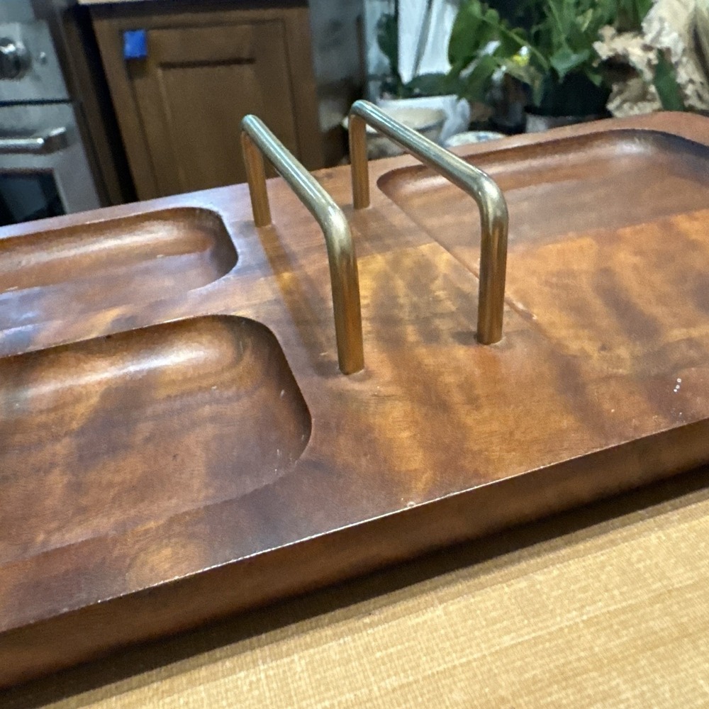 Solid Walnut VTG Mid Century Mission Dresser Tray With Brass